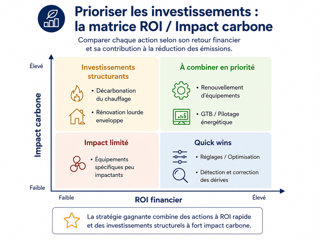 prioriser les investissements selon leur ROI financier et leur impact carbone.